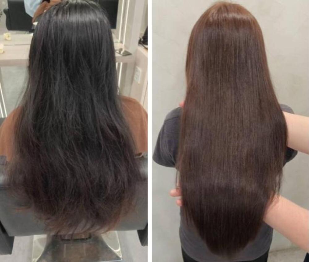 Before and after anti-frizz keratin treatment