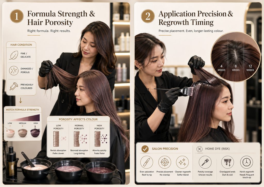 Two factors for longevity of hair through colouring session