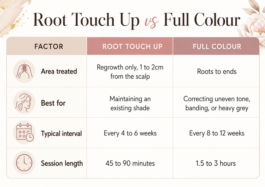 Differences between root touch up and full colour