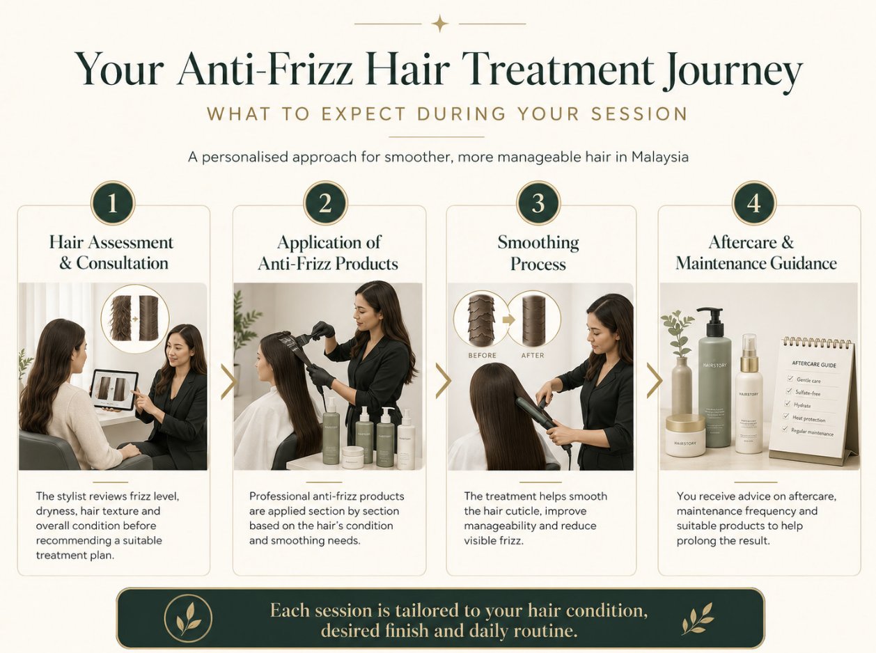 Anti-frizz hair treatment journey infographic